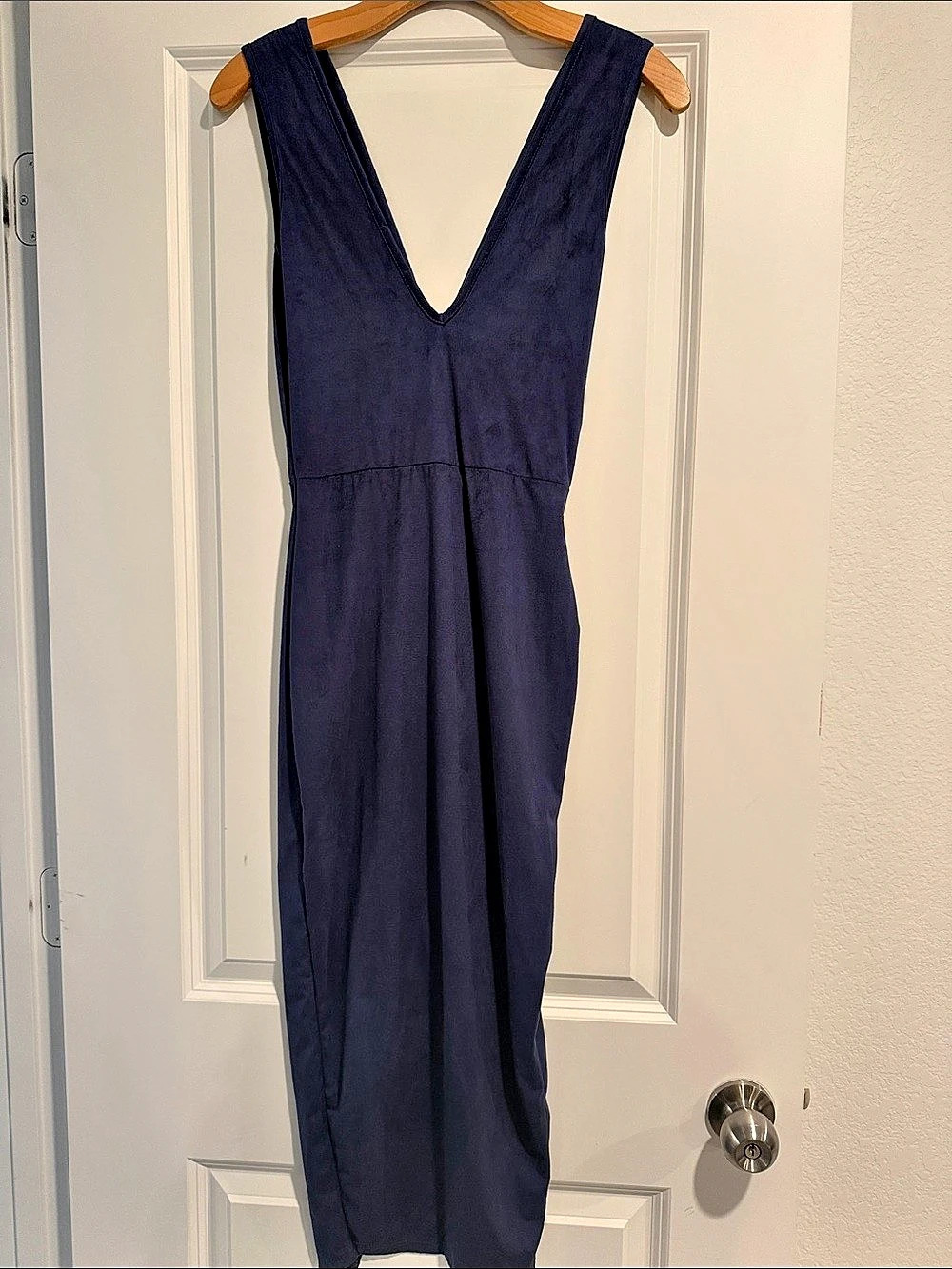 Navy Draped Midi Dress